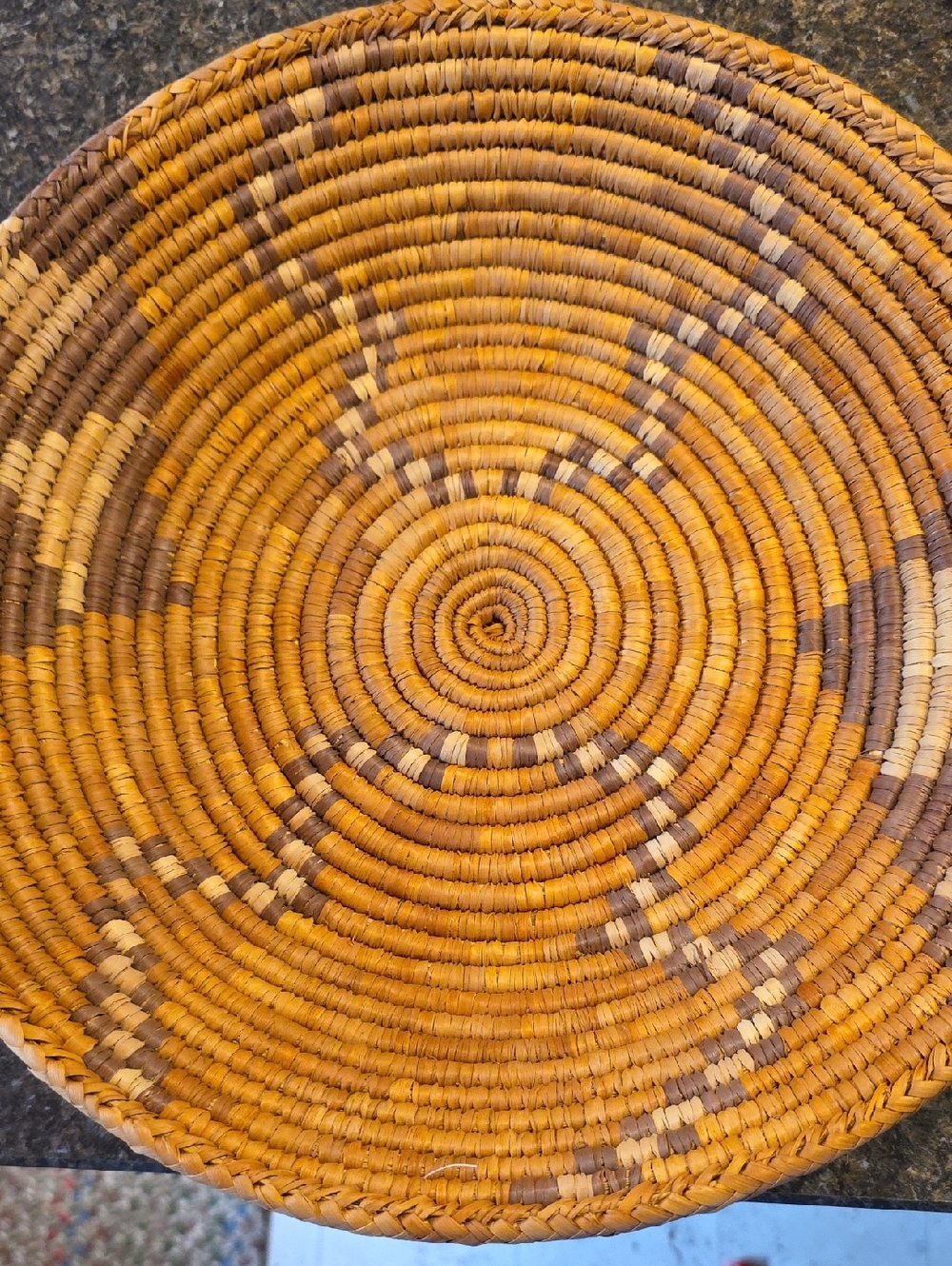 Two Handwoven Decorative Round Baskets - Golden Brown Tones $80 For Both